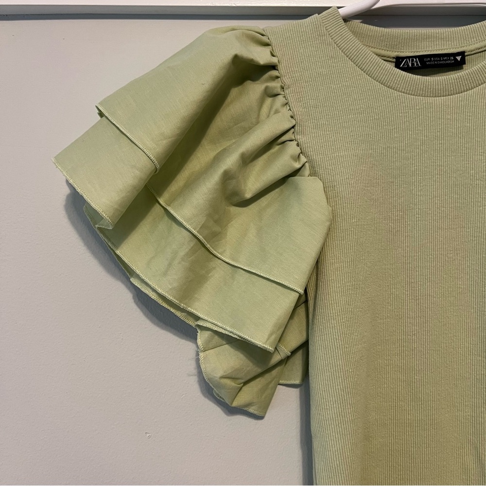 Zara Ruffled Sleeve Ribbed Body Suit - Picture 3 of 6